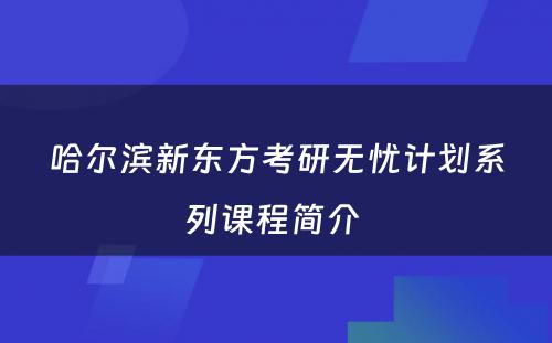 哈尔滨新东方考研无忧计划系列课程简介 