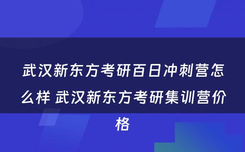 武汉新东方考研百日冲刺营怎么样 武汉新东方考研集训营价格