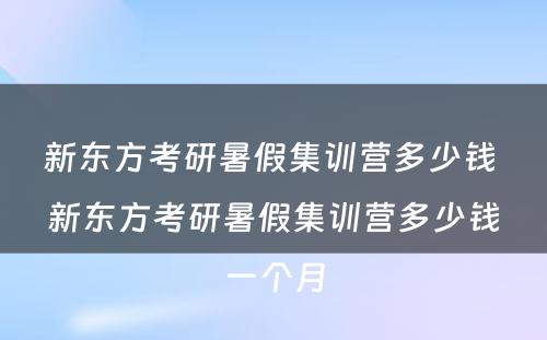 新东方考研暑假集训营多少钱 新东方考研暑假集训营多少钱一个月