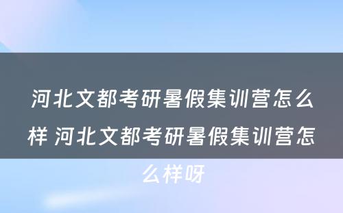 河北文都考研暑假集训营怎么样 河北文都考研暑假集训营怎么样呀