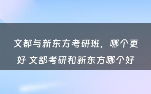 文都与新东方考研班，哪个更好 文都考研和新东方哪个好