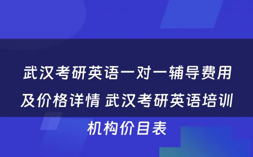 武汉考研英语一对一辅导费用及价格详情 武汉考研英语培训机构价目表