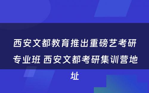 西安文都教育推出重磅艺考研专业班 西安文都考研集训营地址