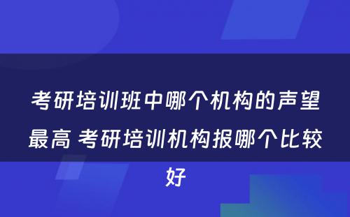 考研培训班中哪个机构的声望最高 考研培训机构报哪个比较好