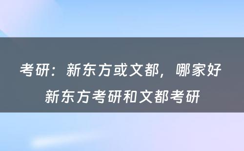 考研：新东方或文都，哪家好 新东方考研和文都考研