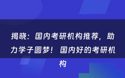 揭晓：国内考研机构推荐，助力学子圆梦！ 国内好的考研机构