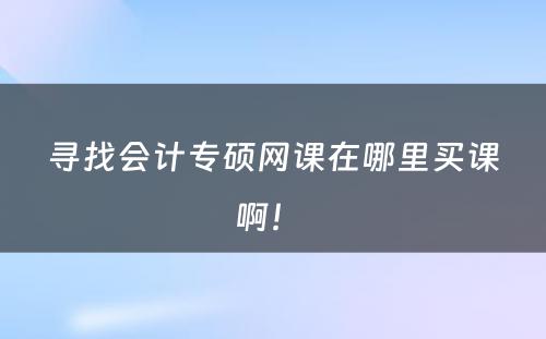 寻找会计专硕网课在哪里买课啊！ 