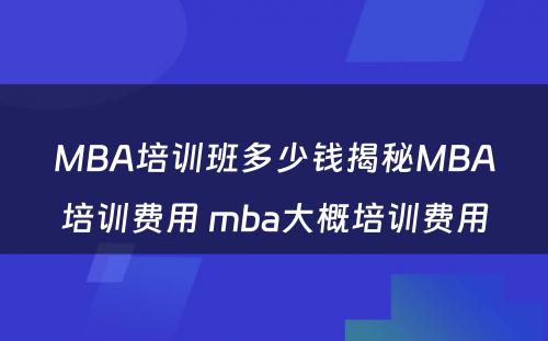 MBA培训班多少钱揭秘MBA培训费用 mba大概培训费用