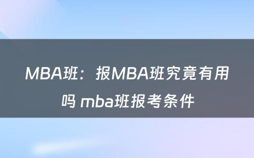 MBA班：报MBA班究竟有用吗 mba班报考条件