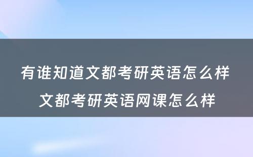 有谁知道文都考研英语怎么样 文都考研英语网课怎么样