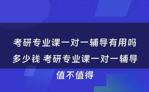 考研专业课一对一辅导有用吗多少钱 考研专业课一对一辅导值不值得