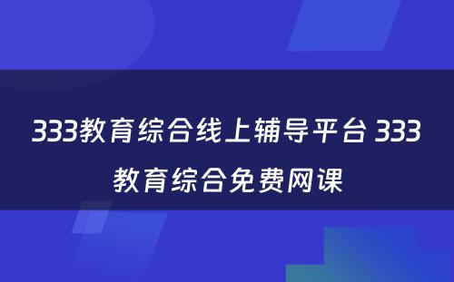 333教育综合线上辅导平台 333教育综合免费网课