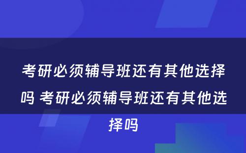 考研必须辅导班还有其他选择吗 考研必须辅导班还有其他选择吗