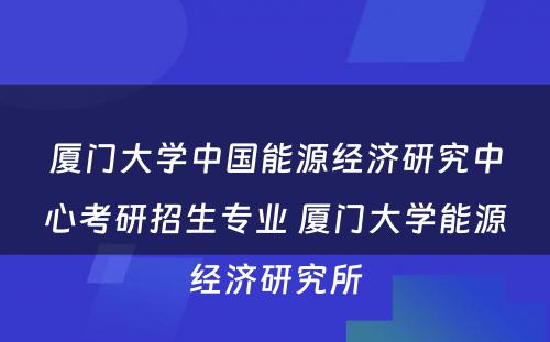 厦门大学中国能源经济研究中心考研招生专业 厦门大学能源经济研究所