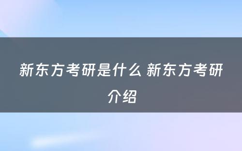 新东方考研是什么 新东方考研介绍