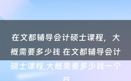 在文都辅导会计硕士课程，大概需要多少钱 在文都辅导会计硕士课程,大概需要多少钱一个月