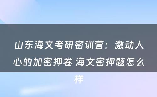 山东海文考研密训营：激动人心的加密押卷 海文密押题怎么样