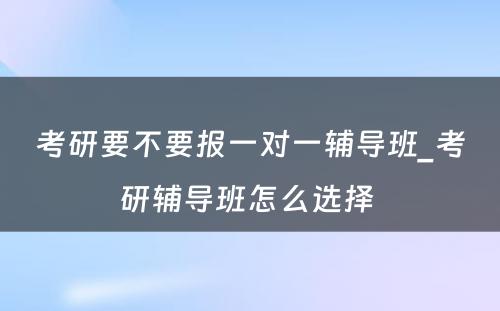 考研要不要报一对一辅导班_考研辅导班怎么选择 