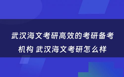 武汉海文考研高效的考研备考机构 武汉海文考研怎么样