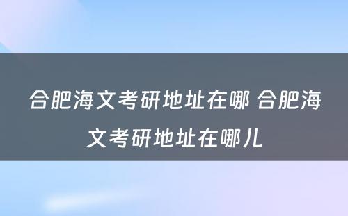 合肥海文考研地址在哪 合肥海文考研地址在哪儿