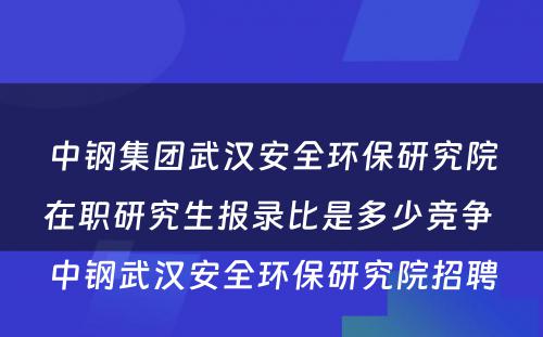 中钢集团武汉安全环保研究院在职研究生报录比是多少竞争 中钢武汉安全环保研究院招聘