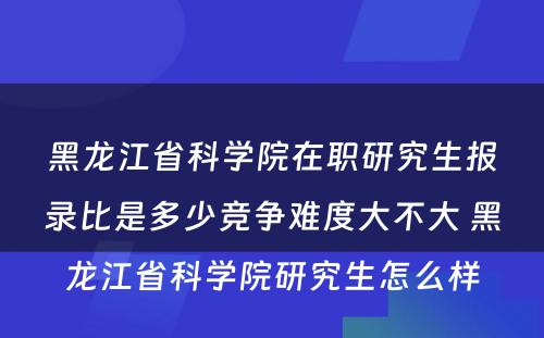 黑龙江省科学院在职研究生报录比是多少竞争难度大不大 黑龙江省科学院研究生怎么样