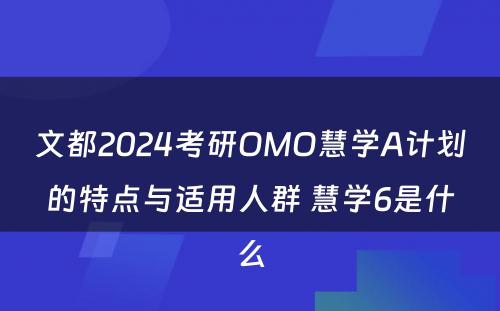 文都2024考研OMO慧学A计划的特点与适用人群 慧学6是什么