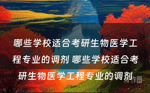 哪些学校适合考研生物医学工程专业的调剂 哪些学校适合考研生物医学工程专业的调剂