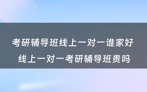 考研辅导班线上一对一谁家好 线上一对一考研辅导班贵吗