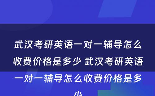 武汉考研英语一对一辅导怎么收费价格是多少 武汉考研英语一对一辅导怎么收费价格是多少