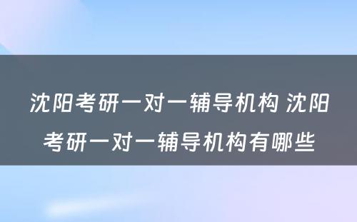 沈阳考研一对一辅导机构 沈阳考研一对一辅导机构有哪些