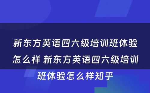 新东方英语四六级培训班体验怎么样 新东方英语四六级培训班体验怎么样知乎