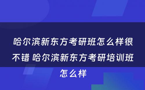 哈尔滨新东方考研班怎么样很不错 哈尔滨新东方考研培训班怎么样