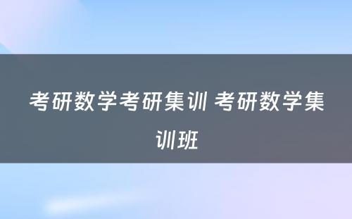 考研数学考研集训 考研数学集训班