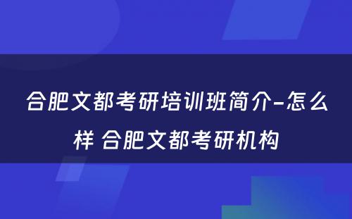 合肥文都考研培训班简介-怎么样 合肥文都考研机构