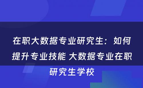 在职大数据专业研究生：如何提升专业技能 大数据专业在职研究生学校