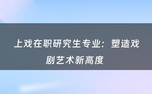 上戏在职研究生专业：塑造戏剧艺术新高度 