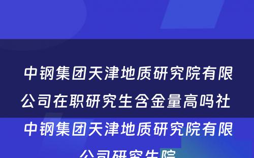 中钢集团天津地质研究院有限公司在职研究生含金量高吗社 中钢集团天津地质研究院有限公司研究生院