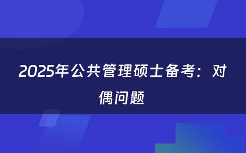 2025年公共管理硕士备考：对偶问题 