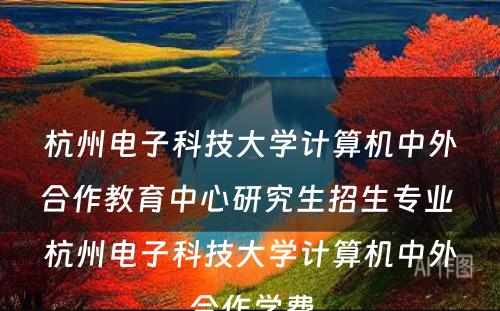 杭州电子科技大学计算机中外合作教育中心研究生招生专业 杭州电子科技大学计算机中外合作学费