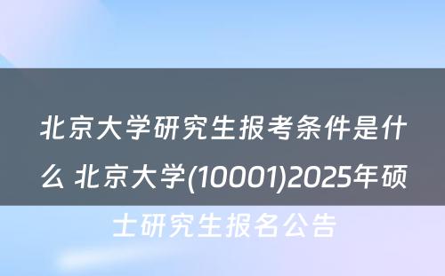 北京大学研究生报考条件是什么 北京大学(10001)2025年硕士研究生报名公告