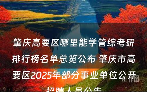 肇庆高要区哪里能学管综考研排行榜名单总览公布 肇庆市高要区2025年部分事业单位公开招聘人员公告