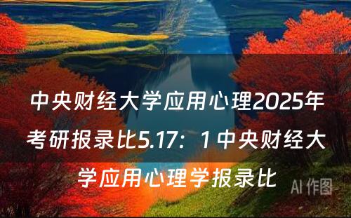 中央财经大学应用心理2025年考研报录比5.17：1 中央财经大学应用心理学报录比