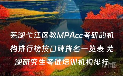 芜湖弋江区教MPAcc考研的机构排行榜按口碑排名一览表 芜湖研究生考试培训机构排行