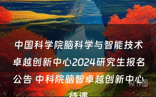 中国科学院脑科学与智能技术卓越创新中心2024研究生报名公告 中科院脑智卓越创新中心待遇