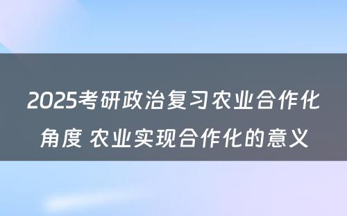 2025考研政治复习农业合作化角度 农业实现合作化的意义