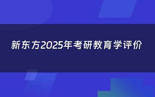 新东方2025年考研教育学评价 