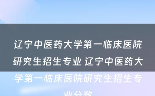 辽宁中医药大学第一临床医院研究生招生专业 辽宁中医药大学第一临床医院研究生招生专业分数