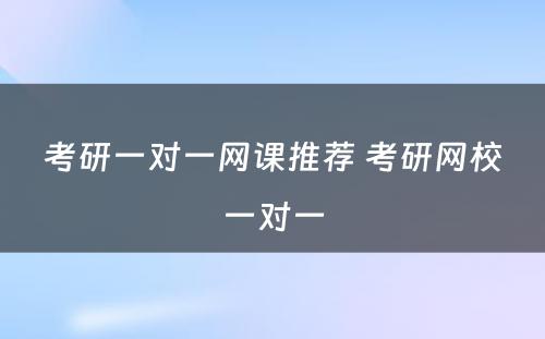 考研一对一网课推荐 考研网校一对一