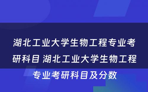 湖北工业大学生物工程专业考研科目 湖北工业大学生物工程专业考研科目及分数